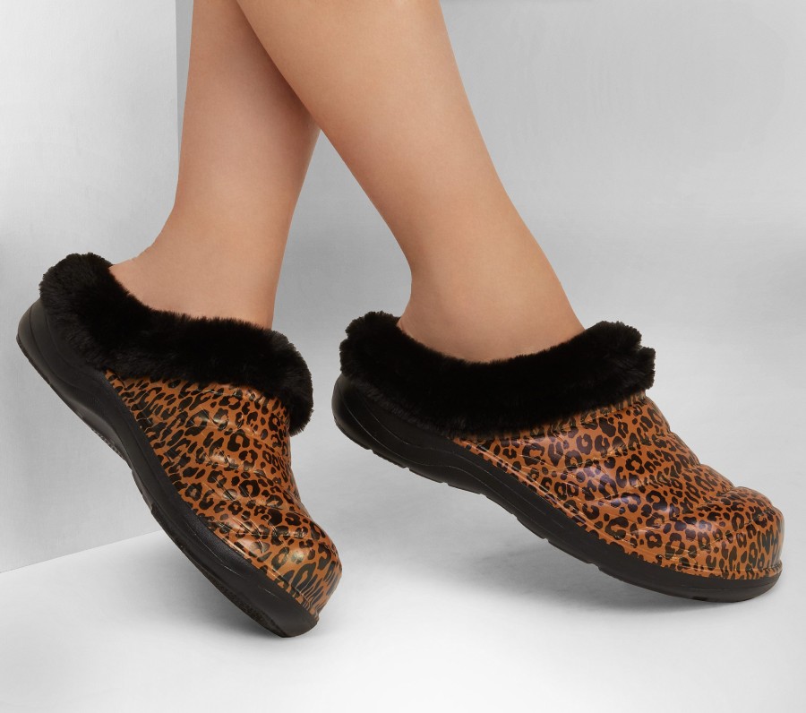 SKECHERS Foamies: Cozy Camper Lined - Snow Leopard Black / Multi Slippers