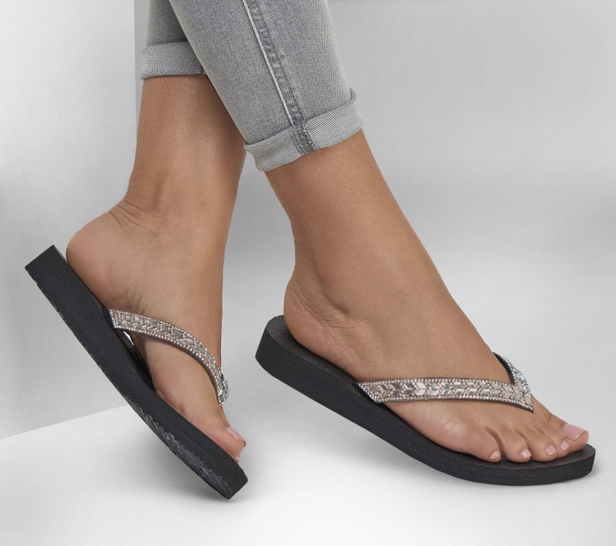 SKECHERS Meditation - Clear Waters Black / Silver Sandals