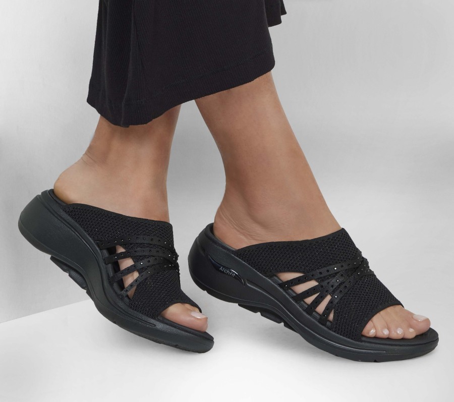 SKECHERS Go Walk Arch Fit Sandal - Glisten Black Sandals