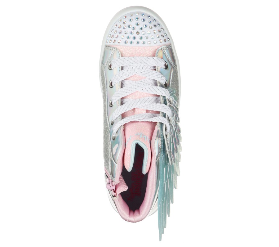 SKECHERS Twinkle Toes: Twi-Lites 2.0 - Unicorn Wings Silver / Pink Lace Up