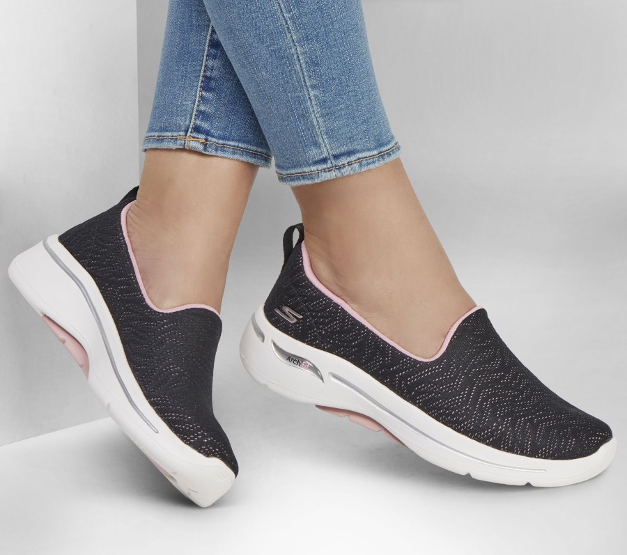 SKECHERS Go Walk Arch Fit - Ocean Reef Black / Pink Slip-Ons