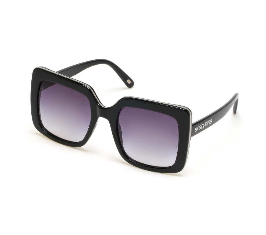 SKECHERS Oversized Square Metal Trim Sunglasses Black Accessories