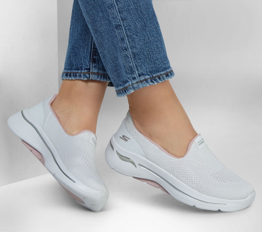 SKECHERS Skechers Go Walk Arch Fit - Imagined White / Light Pink Slip-Ons