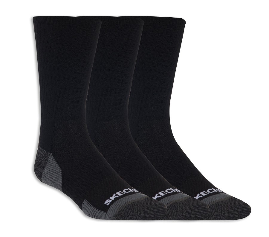 SKECHERS 3 Pack Half Terry Crew Socks Black Accessories