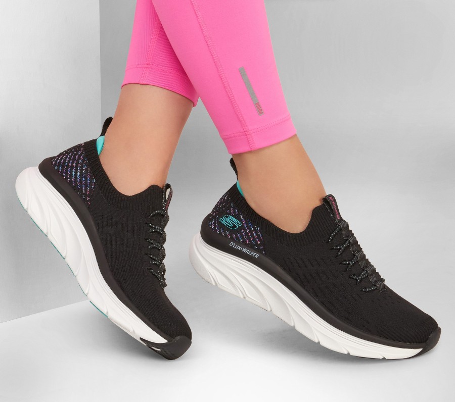 SKECHERS Relaxed Fit: D'Lux Walker - Star Stunner Black / Light Blue Slip-Ons