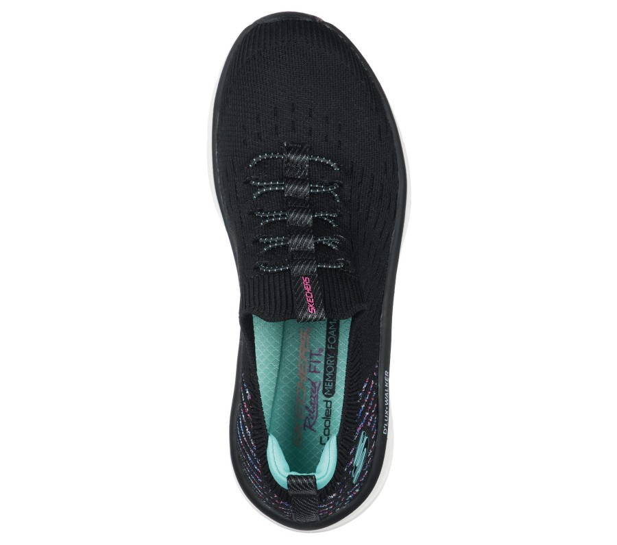 SKECHERS Relaxed Fit: D'Lux Walker - Star Stunner Black / Light Blue Slip-Ons