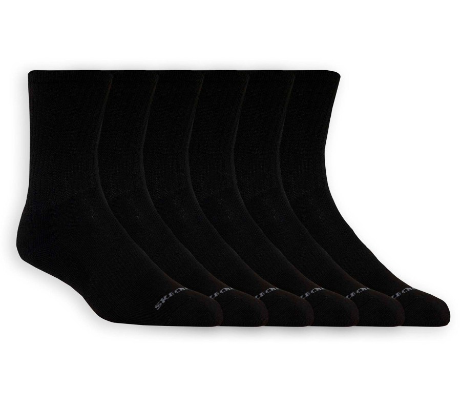 SKECHERS 6 Pack Uni Half Terry Crew Socks Black Accessories