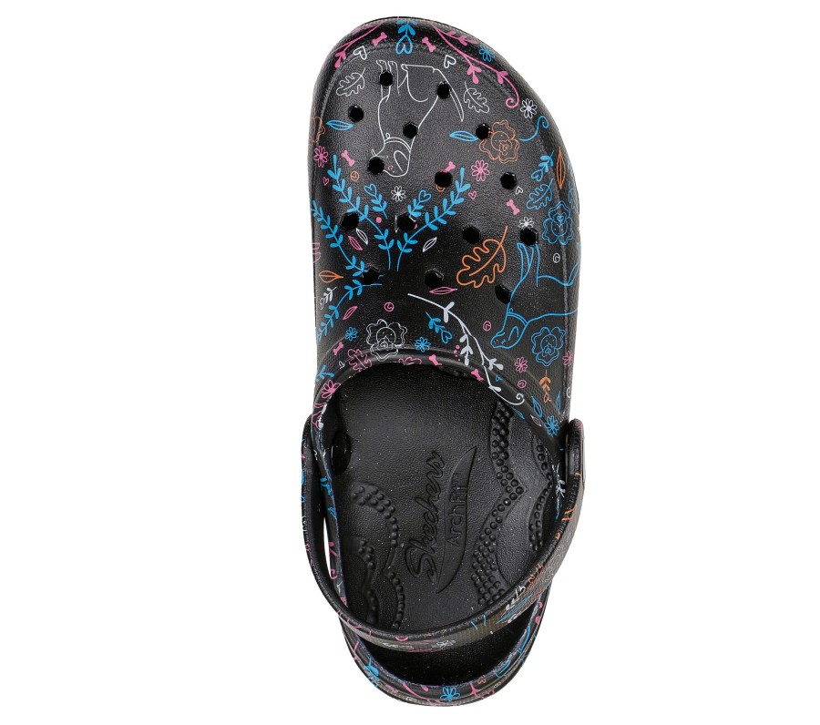 SKECHERS Foamies: Arch Fit Footsteps - Flower Pups Black / Multi Slip-Ons