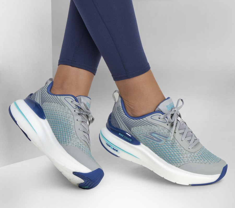 SKECHERS Max Cushioning Hyper Burst - Synergy Gray / Blue Lace Up