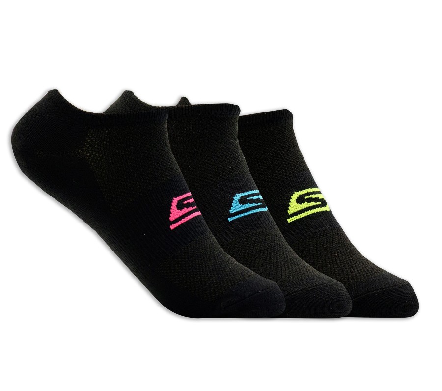 SKECHERS 3 Pack No Show Stretch Socks Black Accessories