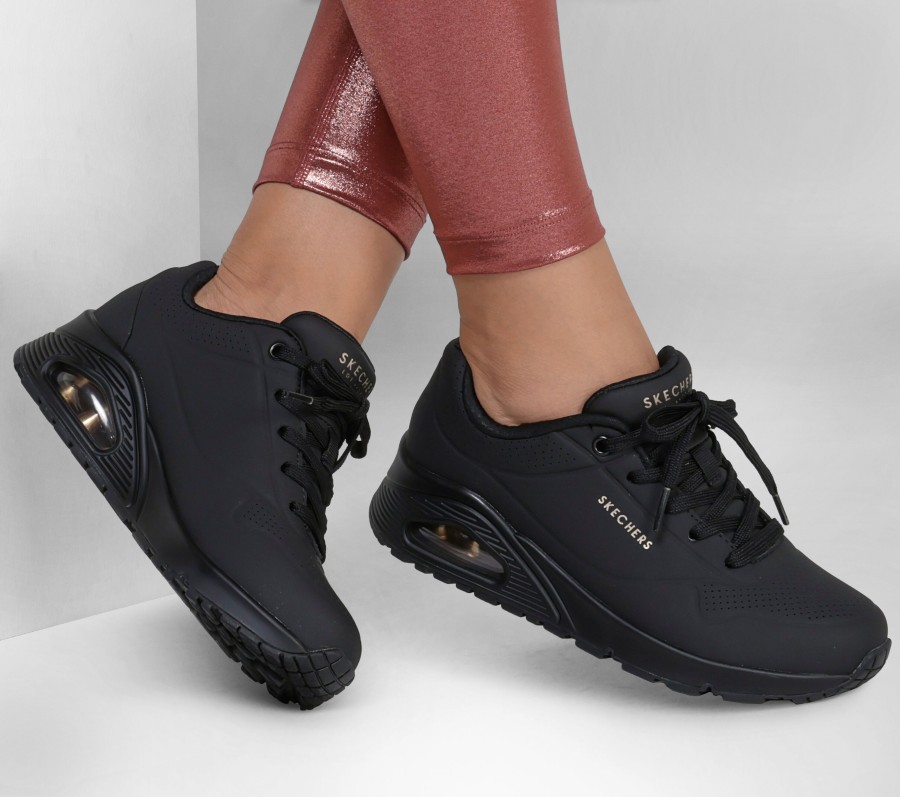 SKECHERS Uno - Stand On Air Black Wedges