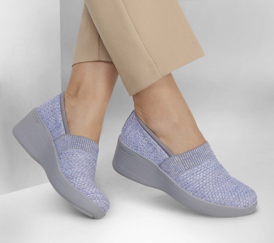 SKECHERS Pier-Lite - Take A Sec Gray / Lavender Wedges