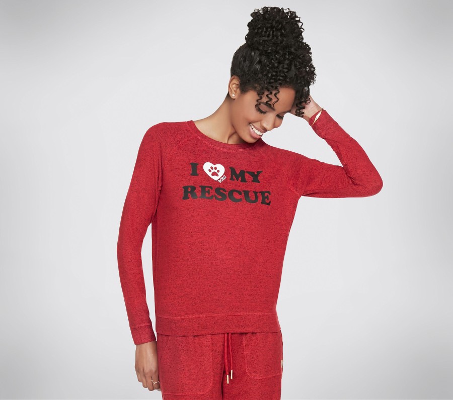 SKECHERS Bobs Apparel Rescue Cozy Pullover Shirt Red / Charcoal Tops