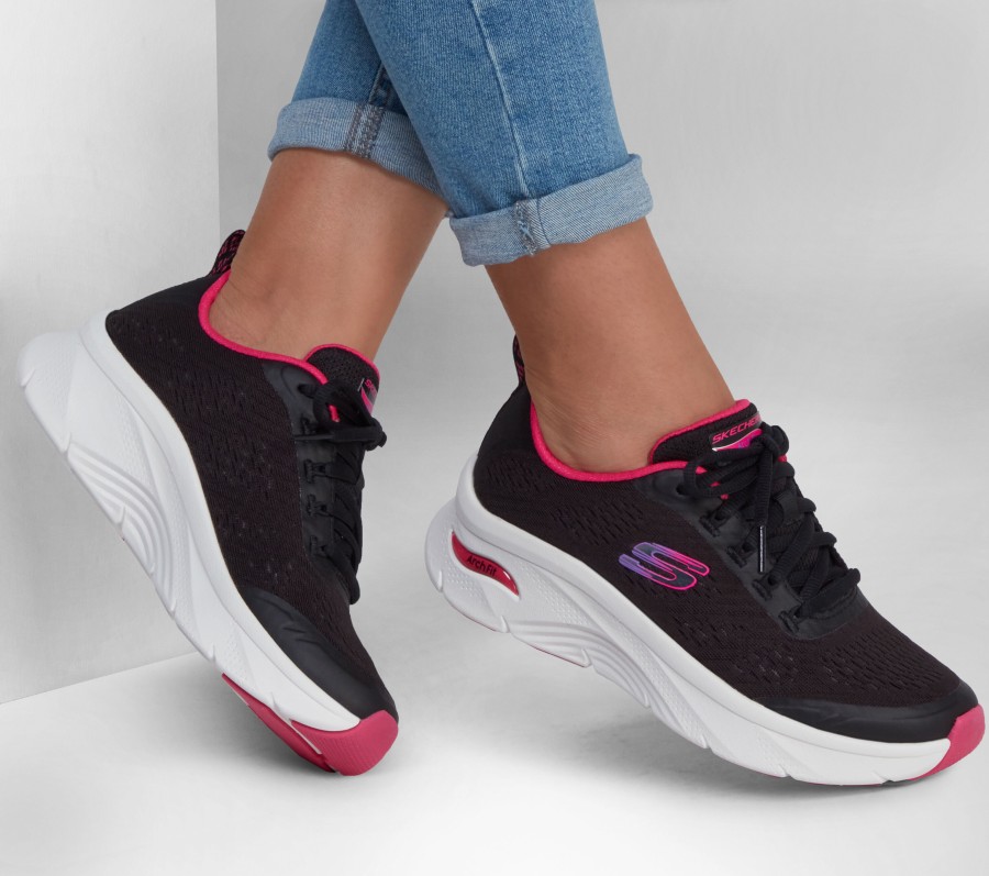 SKECHERS Relaxed Fit: Arch Fit D'Lux - Cozy Path Black / Hot Pink Lace Up