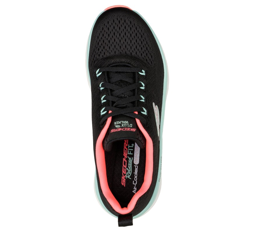 SKECHERS Relaxed Fit: D'Lux Walker - Fresh Finesse Black / Mint Lace Up