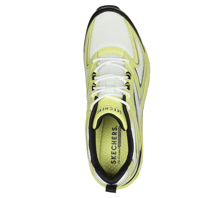 SKECHERS Tres-Air Uno - Contempor-Airy White / Lime Athletic Sneakers