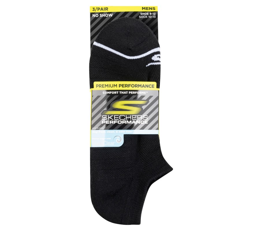 SKECHERS Mens No Show Premium Basic Socks - 3 Pack Black Accessories