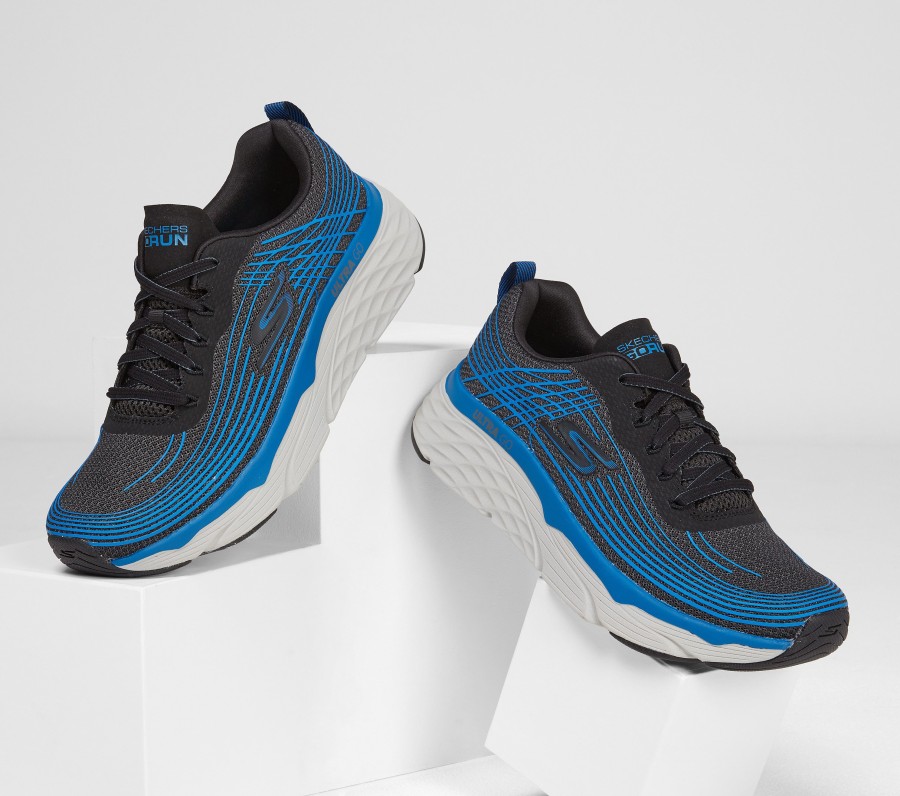 SKECHERS Max Cushioning Elite - Brilliant Black / Blue Athletic Sneakers