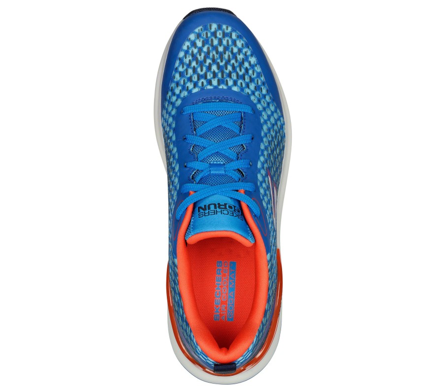 SKECHERS Max Cushioning Hyper Burst - Synergy Blue / Orange Athletic Sneakers