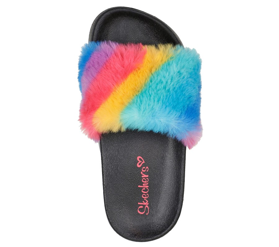 SKECHERS Sunny Slides - Fuzzy Steps Black / Multi Slip-Ons