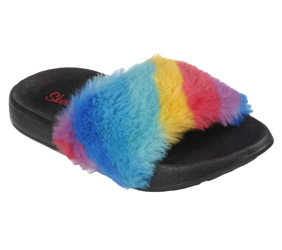 SKECHERS Sunny Slides - Fuzzy Steps Black / Multi Slip-Ons