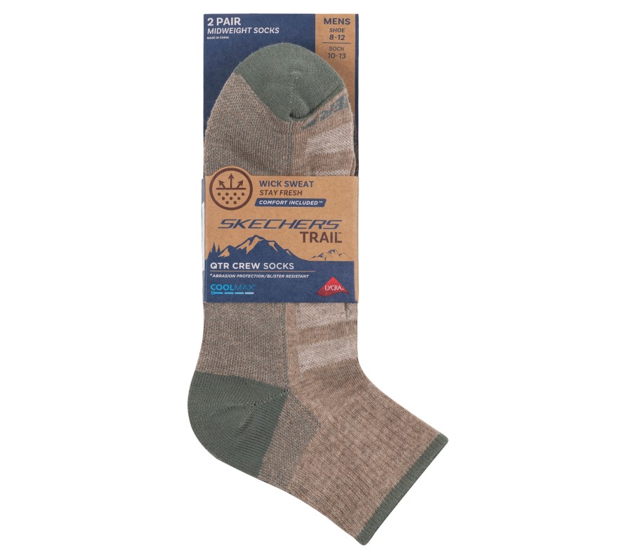 SKECHERS Mens Trail Quarter Coolmax Socks - 2 Pack Brown Accessories