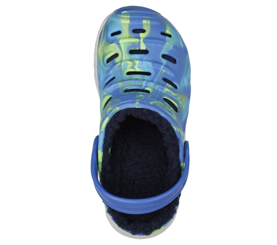 SKECHERS Foamies: Hypno-Splash - Cozy Blast Blue / Lime Slip-Ons