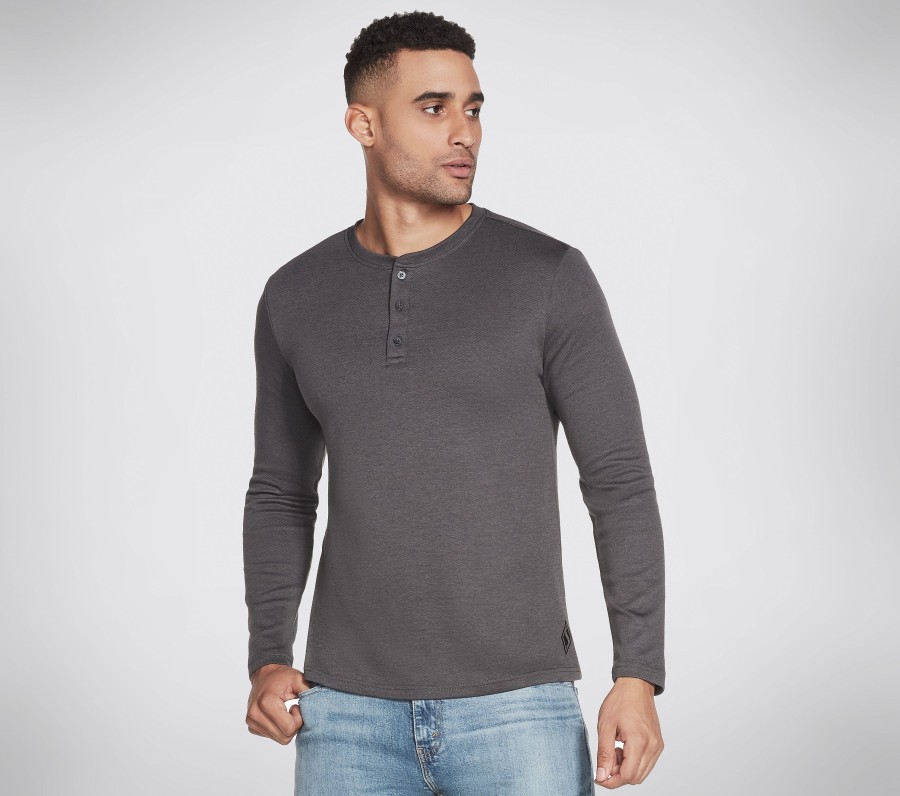 SKECHERS Skechers Apparel Goknit Pique Henley Charcoal Tops