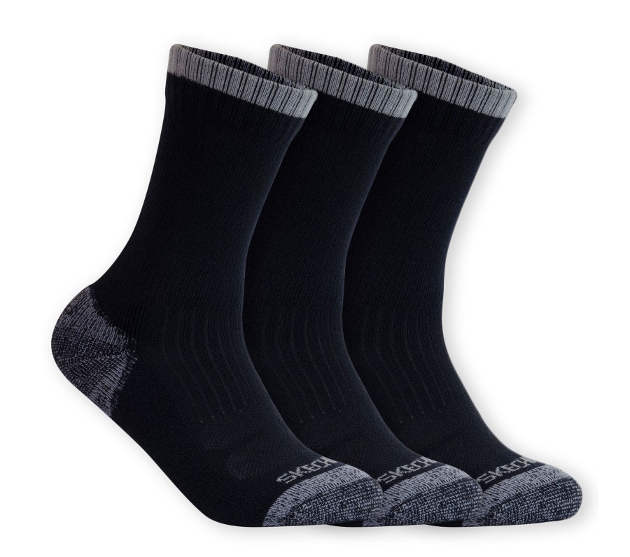 SKECHERS 3 Pack Half Terry Work Crew Socks Black / Gray Accessories