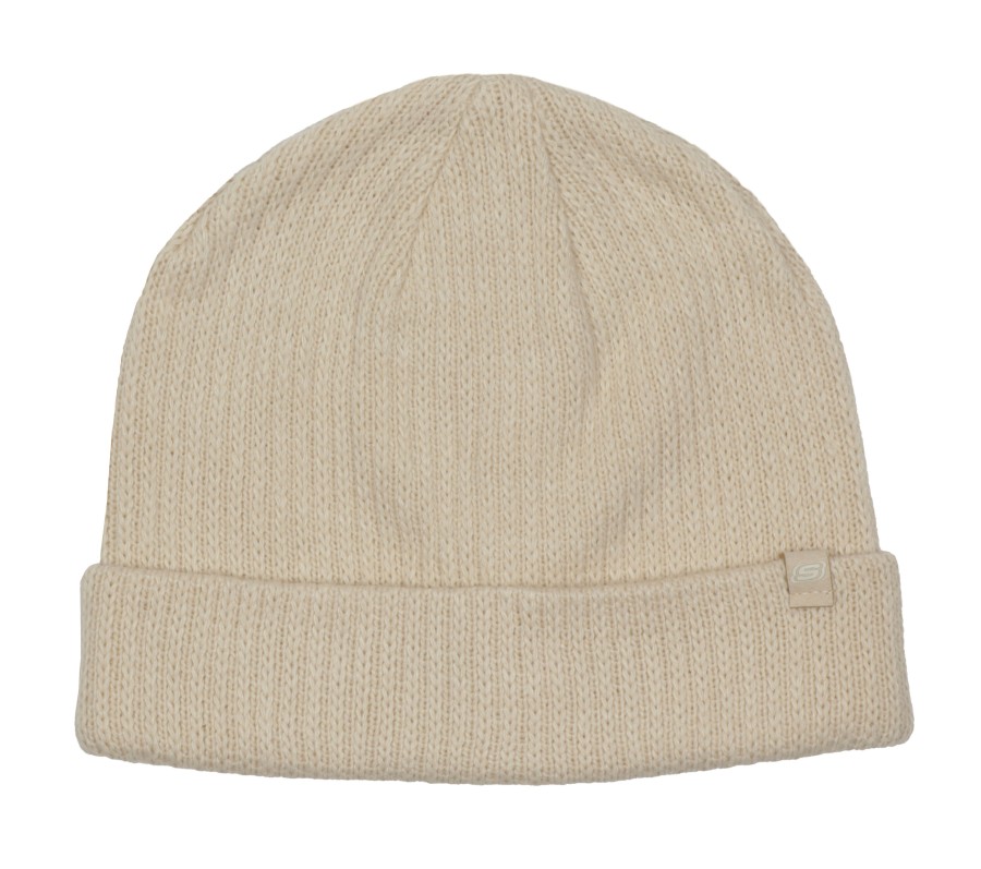 SKECHERS Solid Ribknit Beanie Hat Natural Accessories