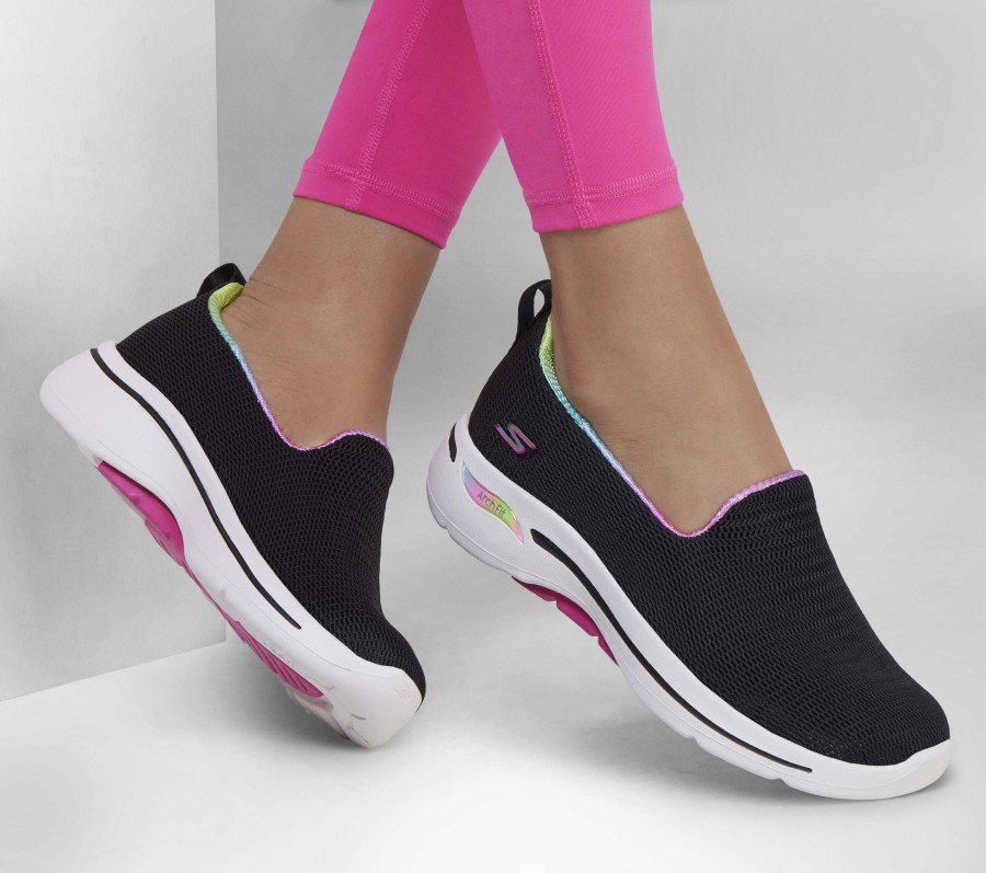 SKECHERS Go Walk Arch Fit - Wild Energy Black / Hot Pink Slip-Ons