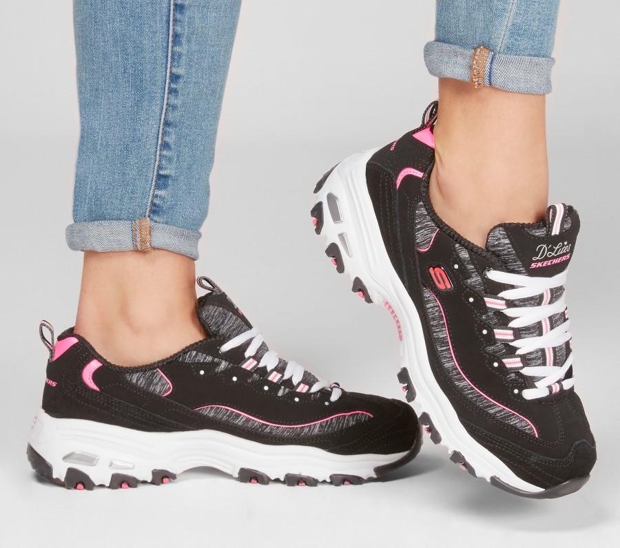 SKECHERS D'Lites - Me Time Black / Hot Pink Lace Up