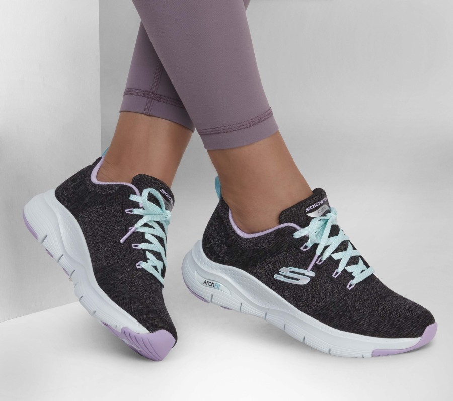 SKECHERS Skechers Arch Fit - Comfy Wave Black / Lavender Lace Up