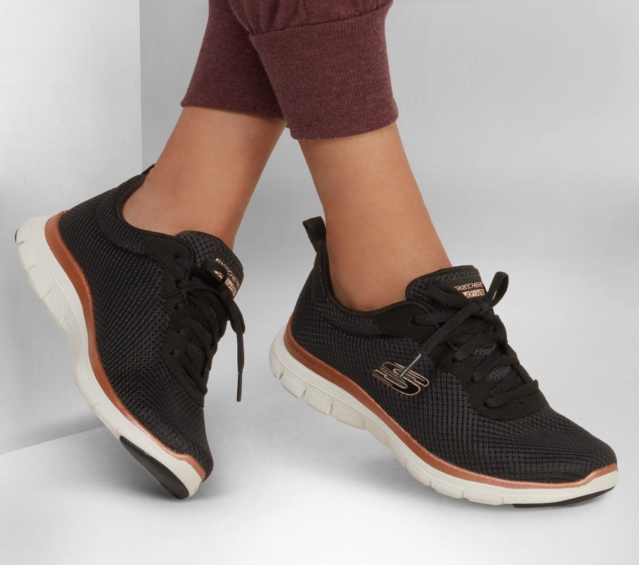 SKECHERS Flex Appeal 4.0 - Brilliant View Black / Rose Gold Lace Up