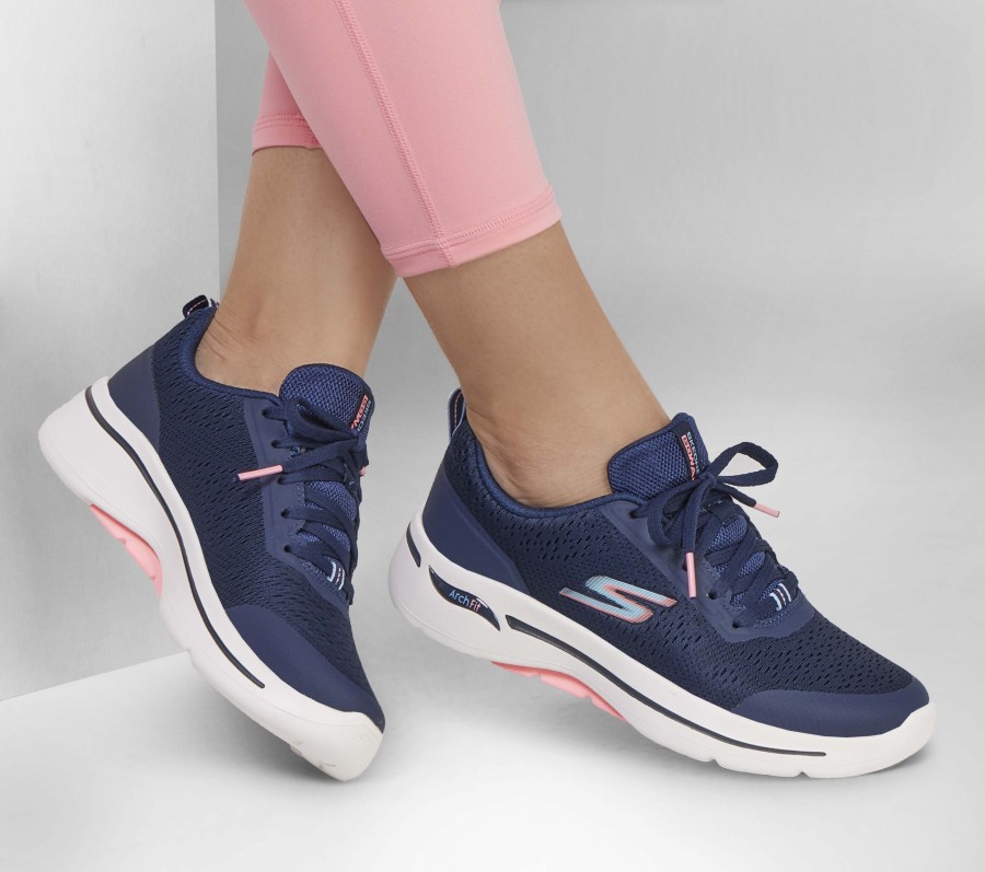 SKECHERS Go Walk Arch Fit - Uptown Summer Navy / Pink Lace Up