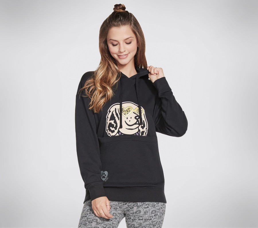 SKECHERS Bobs Apparel Classy Lassie Pouch Pullover Hoodie Black Tops