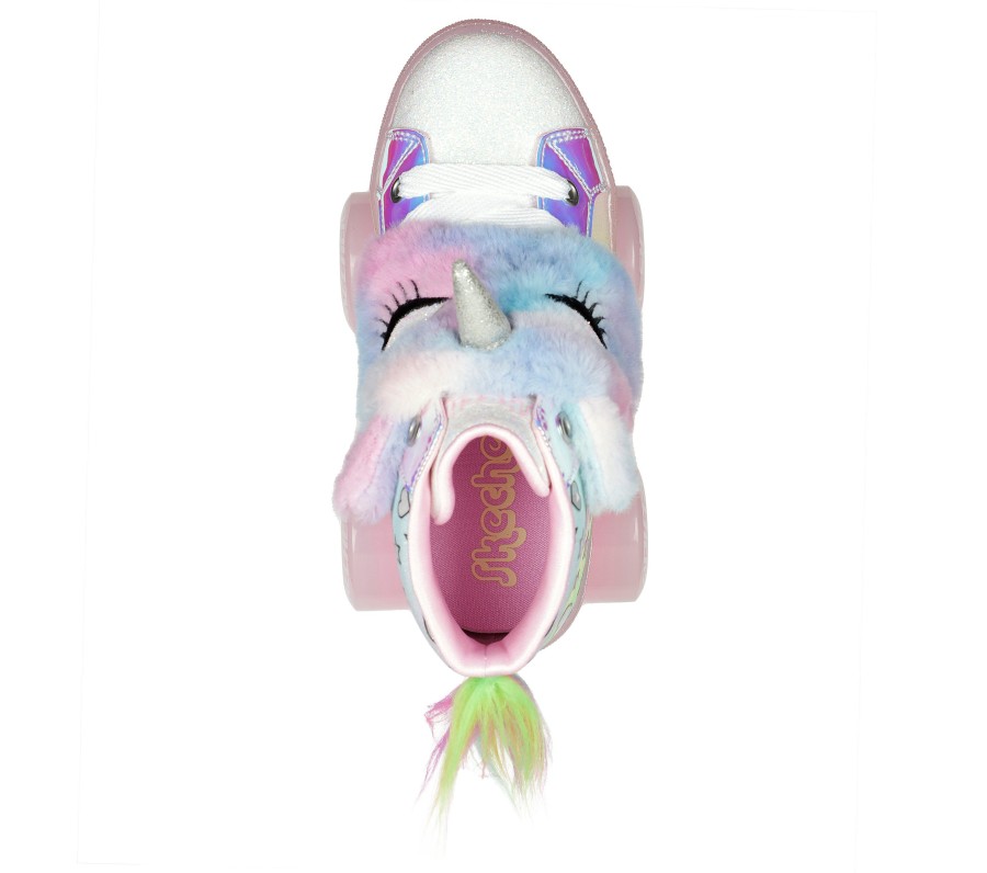 SKECHERS Twinkle Toes: Shuffle 4 Wheeler - Unicorn Wheelz Light Pink Lace Up