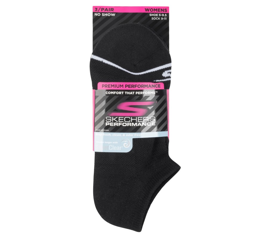 SKECHERS No Show Premium Basic Socks - 3 Pack Black Accessories