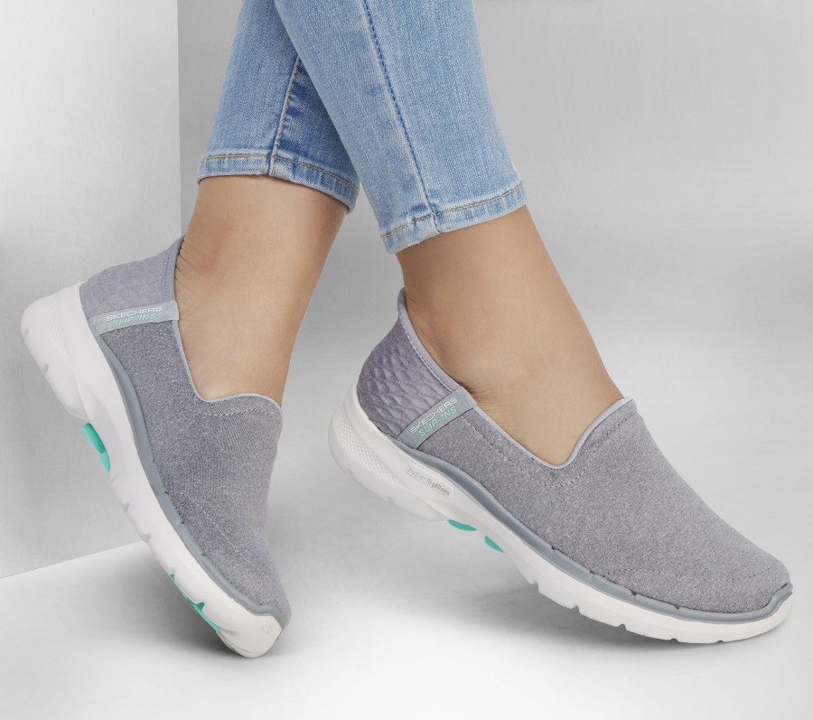 SKECHERS Skechers Slip-Ins: Go Walk 6 - Vibrant Charm Gray / Aqua Slip-Ons