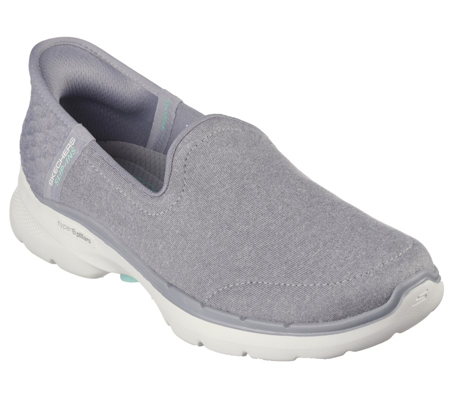 SKECHERS Skechers Slip-Ins: Go Walk 6 - Vibrant Charm Gray / Aqua Slip ...