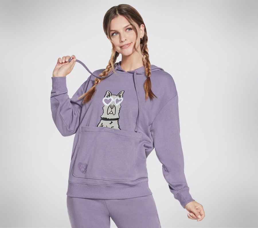 SKECHERS Bobs Apparel Dawg Pouch Pullover Hoodie Gray / Purple Tops